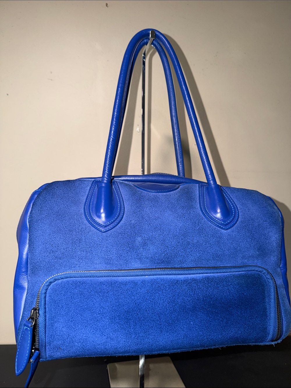 6 Pack Fitness Blue Suede Tote Lunch/Handbag - Women Bags - Picture 2 of 10
